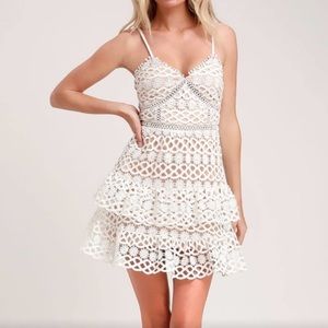 Lulus Beauty and Lace White and Nude Crochet Lace Mini Dress